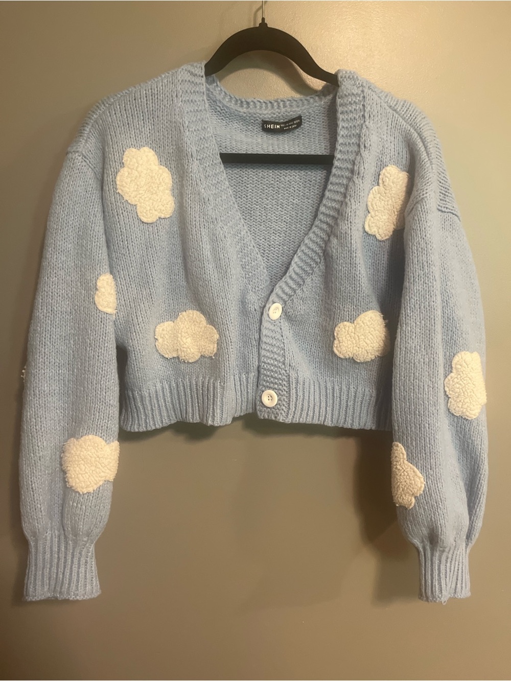 SHEIN Light Blue Cloud Cropped Cardigan